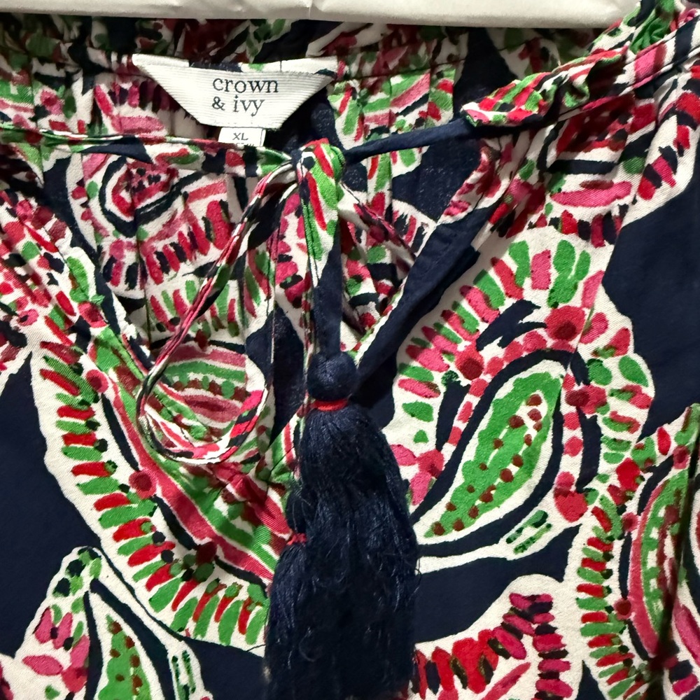 Crown & Ivy Navy Floral Blouse